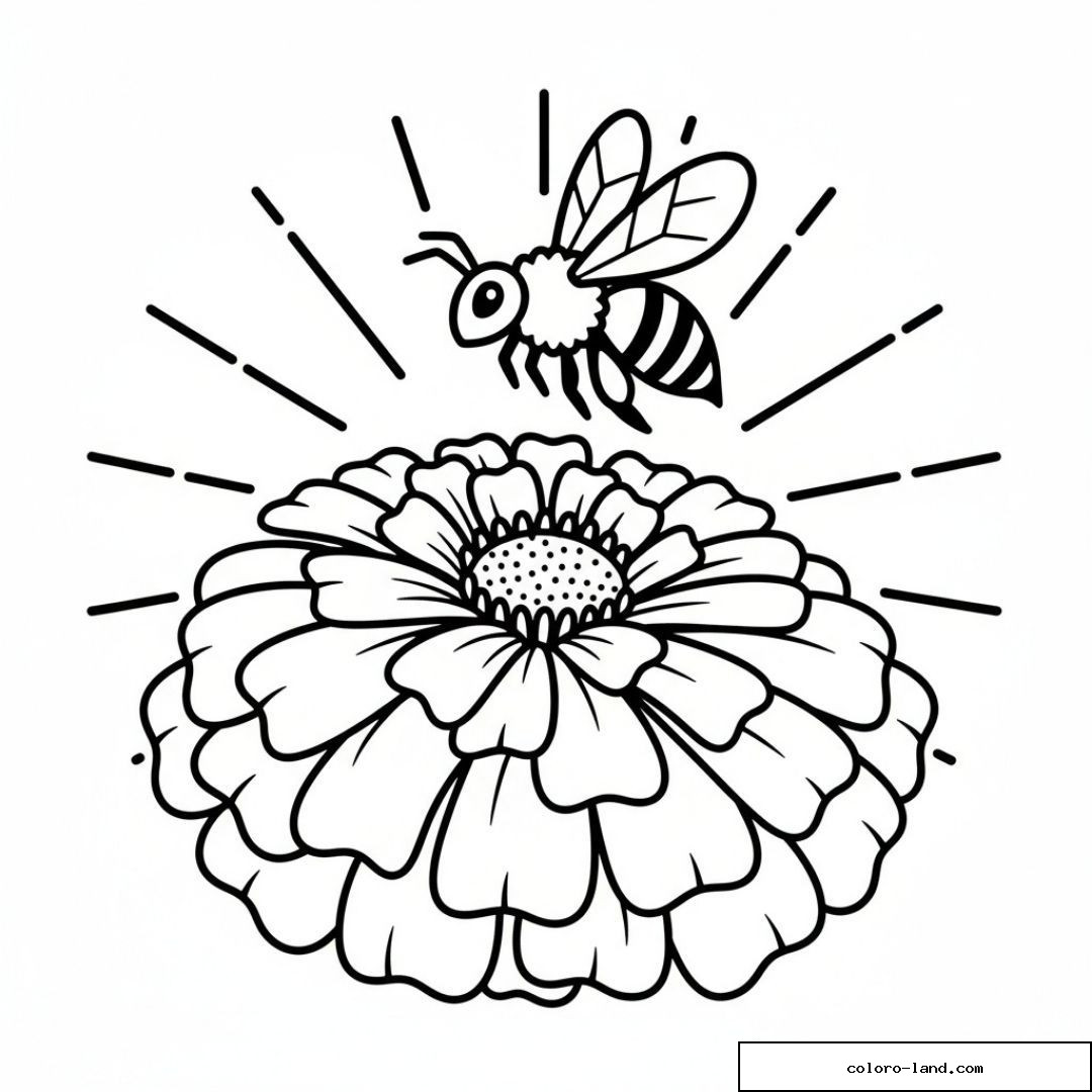 Abeille volant au-dessus d'une grosse fleur entourée de rayons