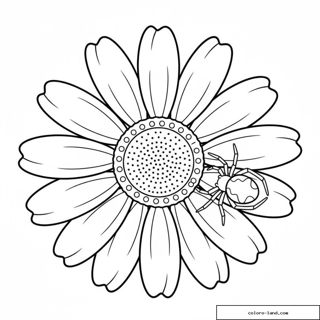 Petite araignée posée sur un pétale d'une grande marguerite