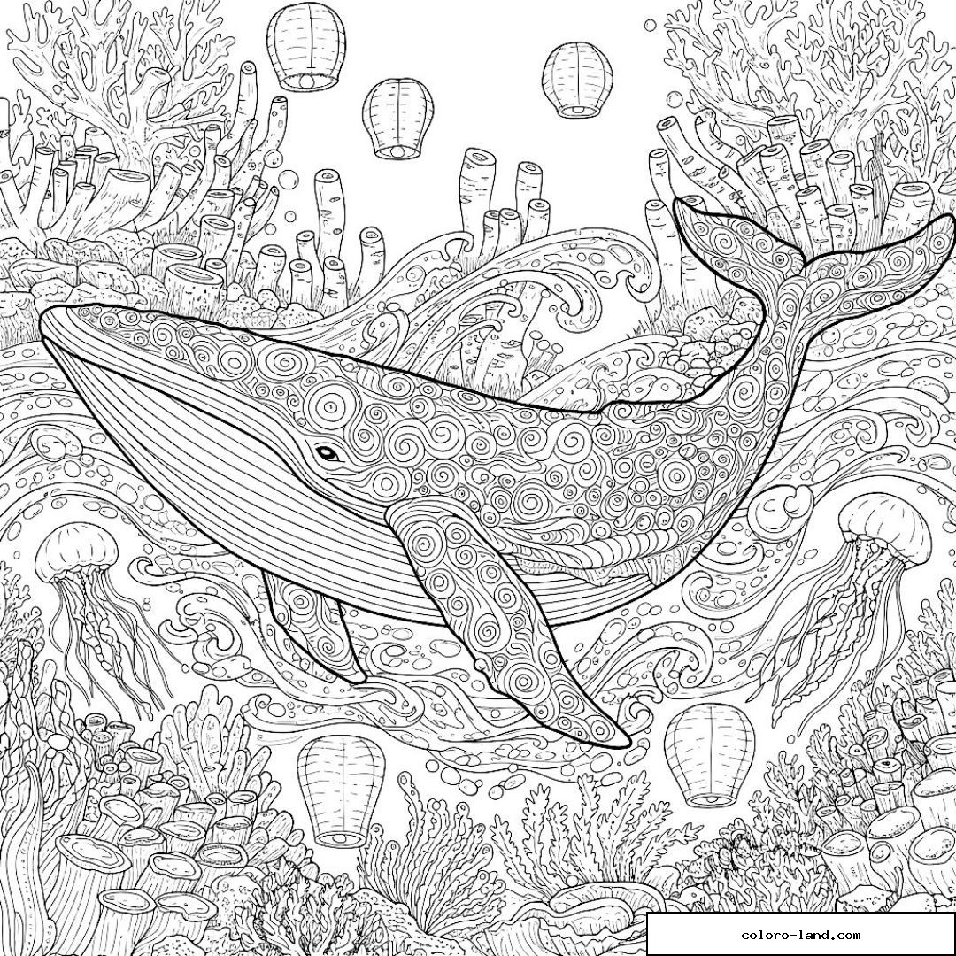 Baleine réaliste nageant au-dessus d'un récif corallien avec poissons