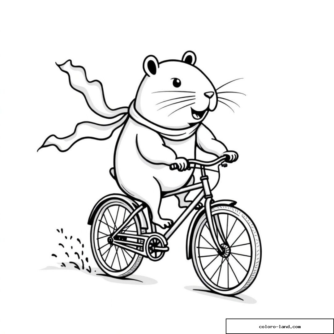 Capybara pédalant à vélo avec une écharpe flottant au vent