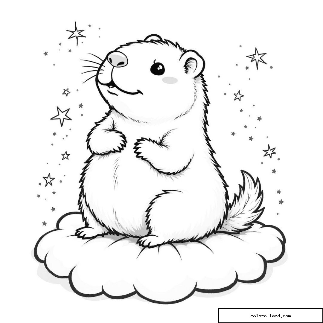 Capybara assis paisiblement sur un nuage sous un ciel étoilé