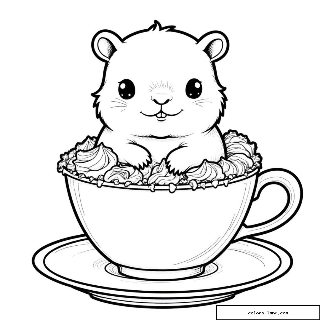 Capybara assis dans une grande tasse remplie de crème fouettée