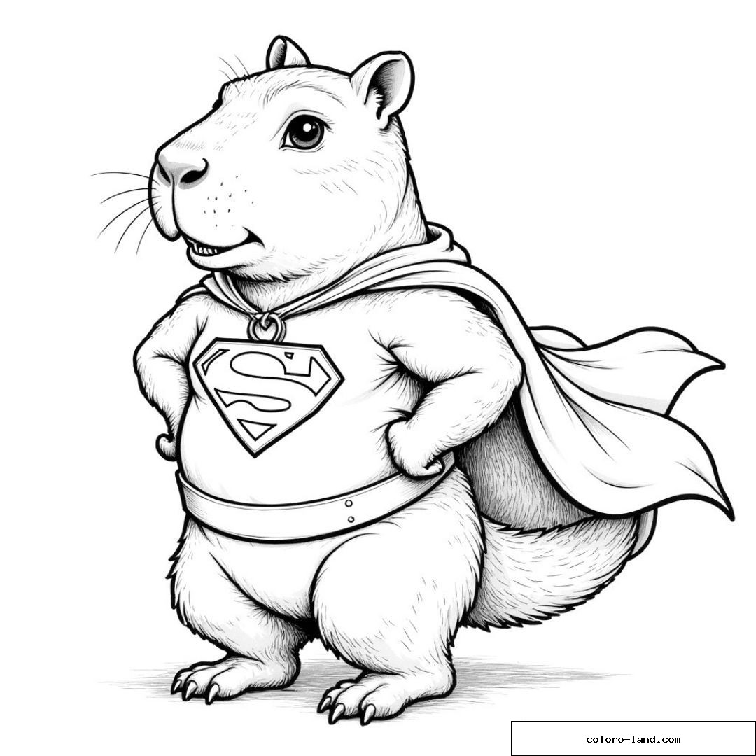 Capybara en tenue de super-héros avec cape flottante et médaillon