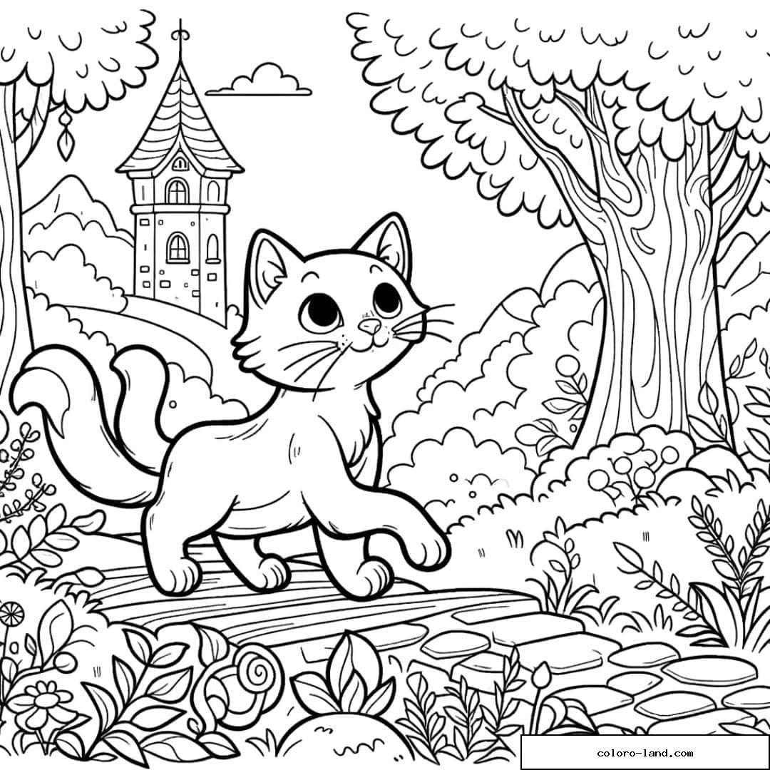 Dessin à colorier Chat aventurier en exploration