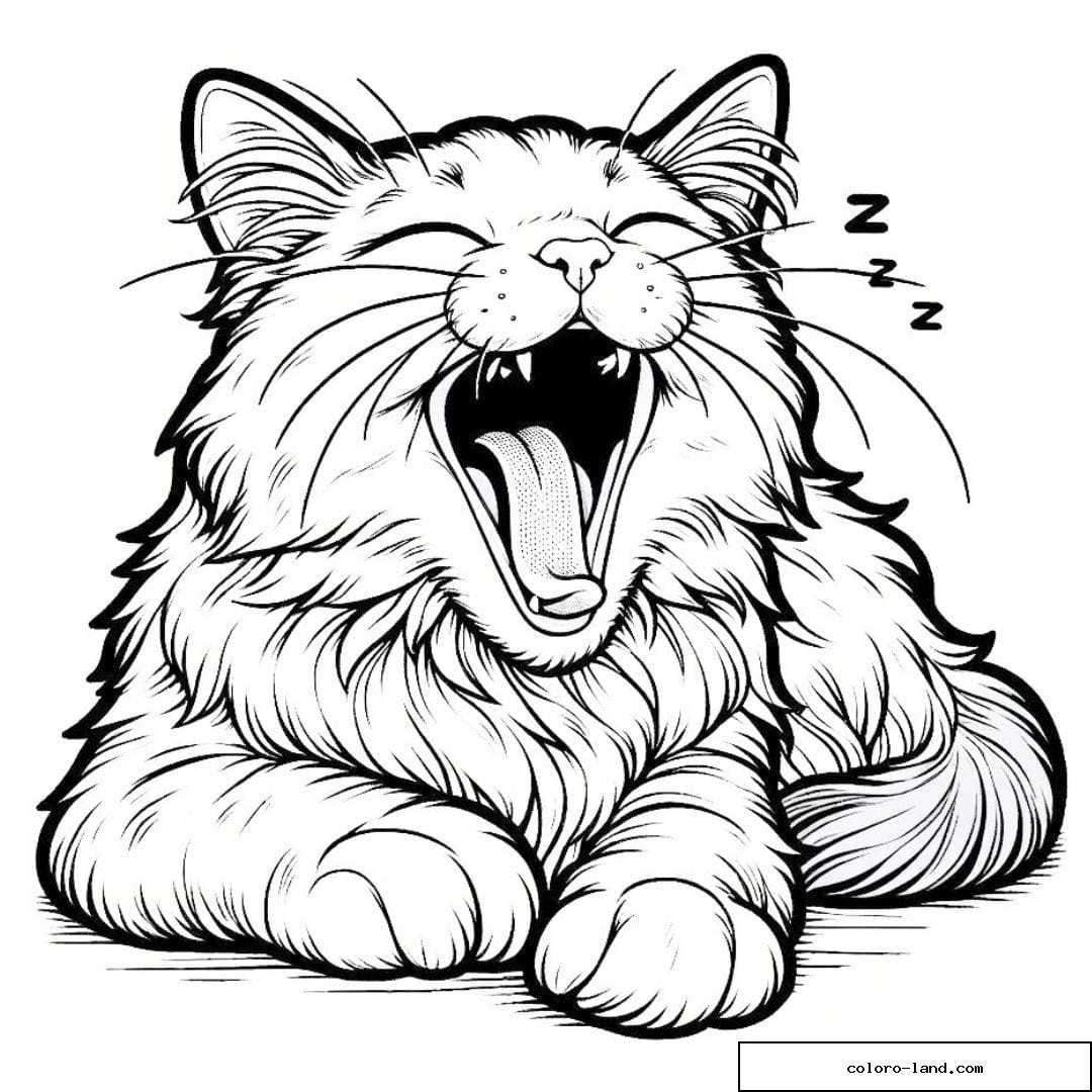 Dessin à colorier d'un chat bâillant