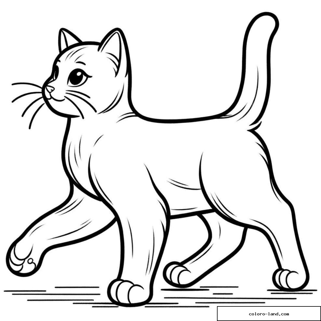 Dessin à colorier d'un chat marchant avec élégance