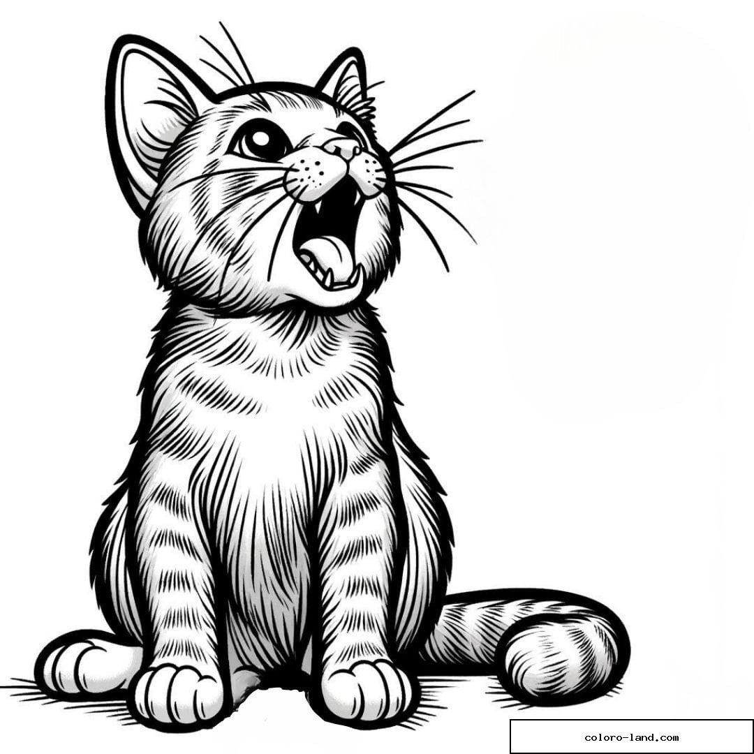 Dessin à colorier d'un chat miaulant