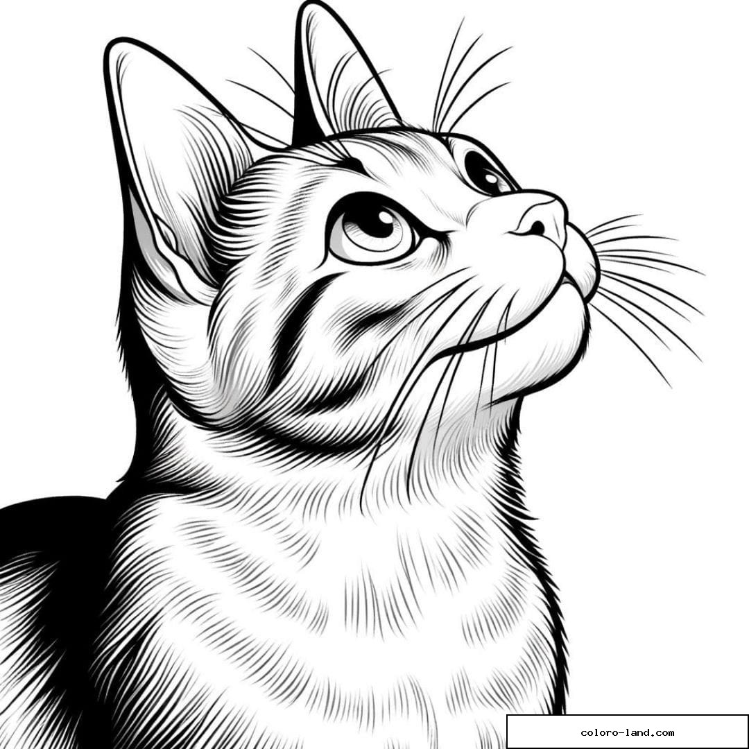 Dessin à colorier d'un chat regardant vers le haut