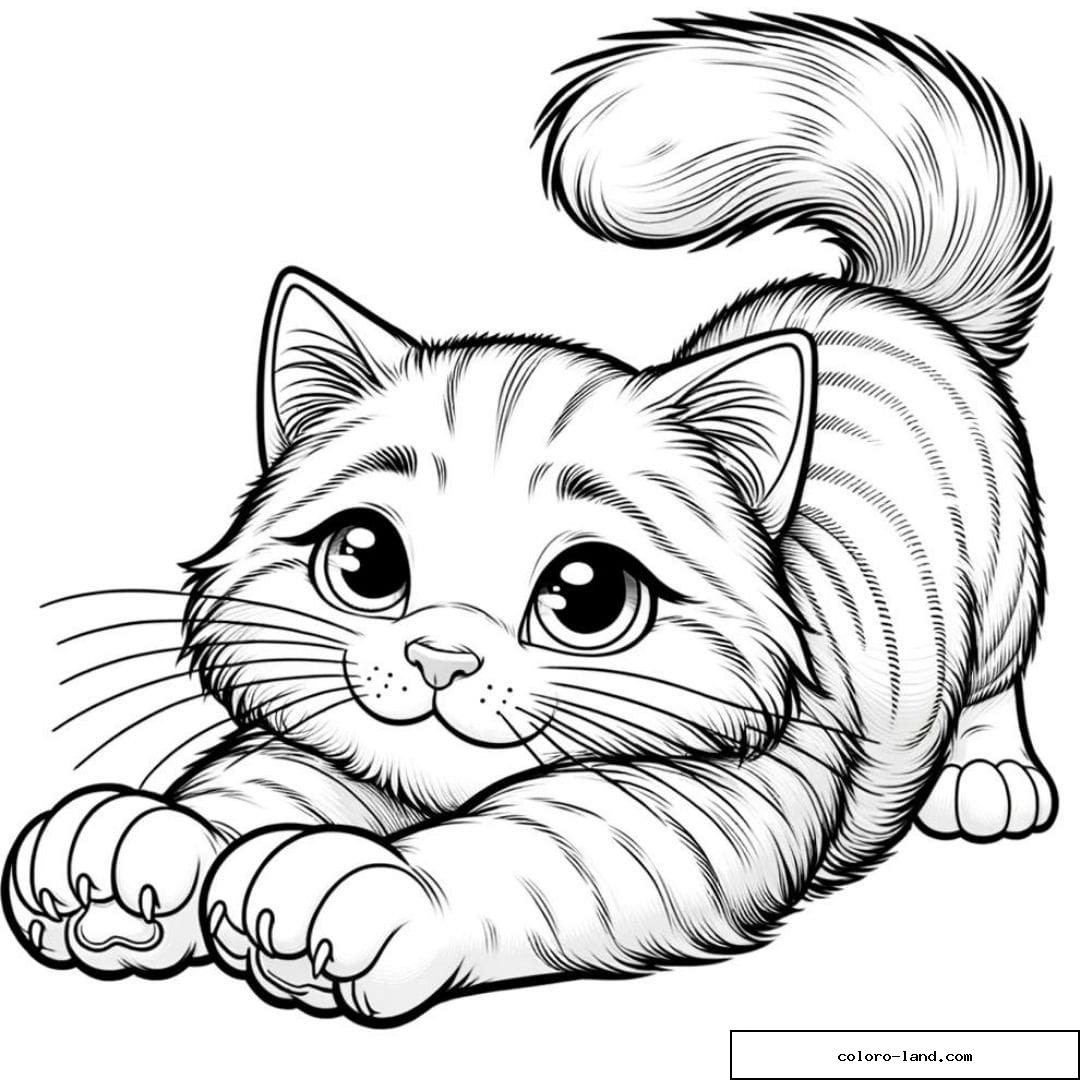 Dessin à colorier d'un chat s'étirant