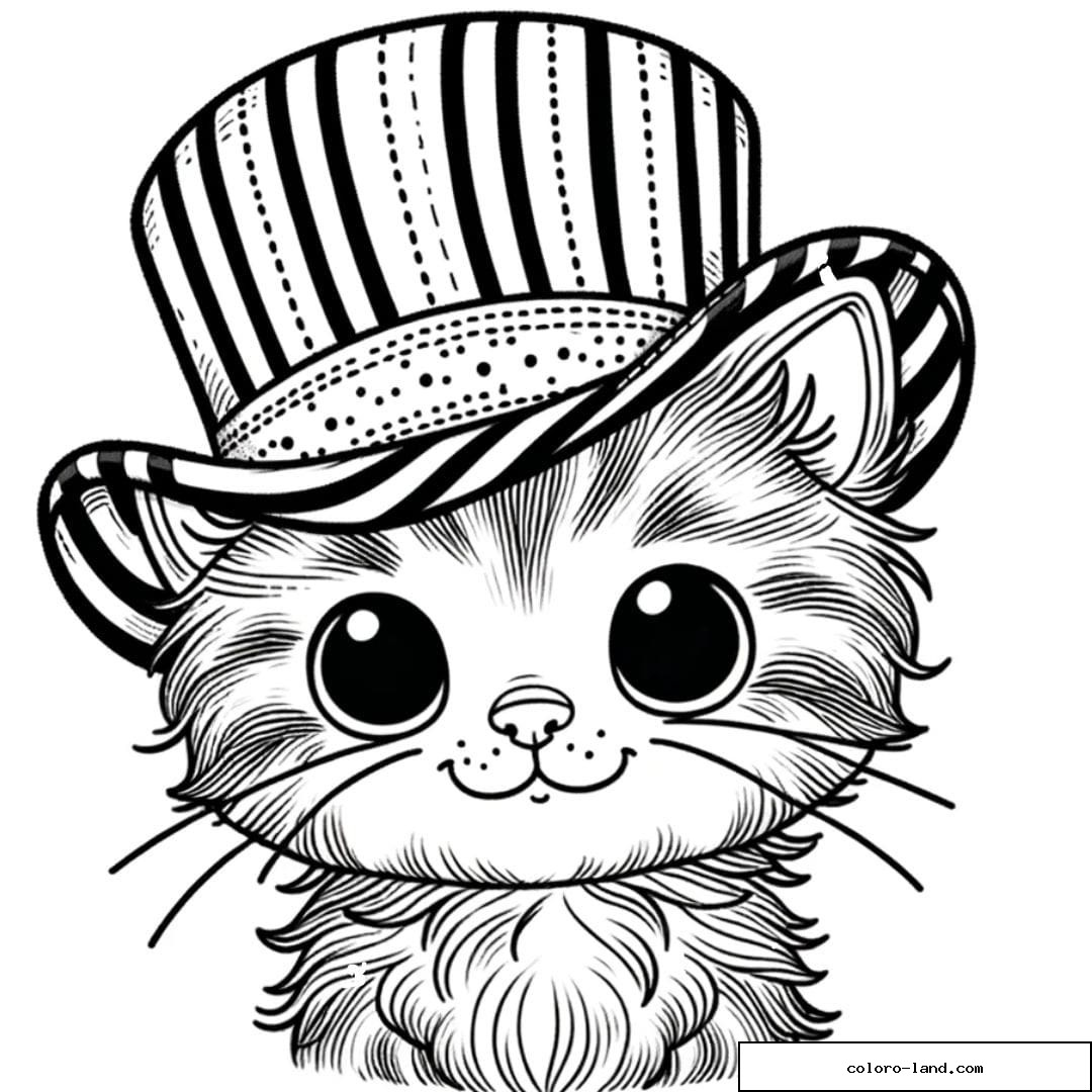 Coloriage d'un Chaton avec un chapeau rigolo