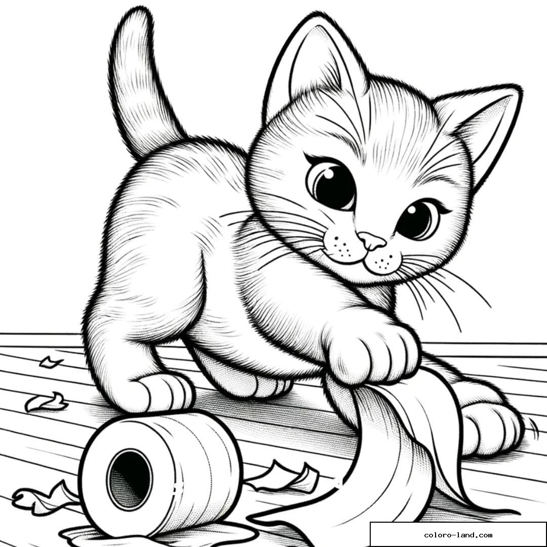 Coloriage d'un Chaton faisant des bêtises