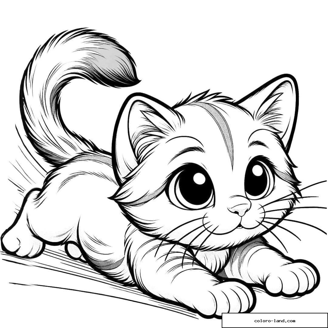 Dessin à colorier d'un chaton poursuivant sa queue