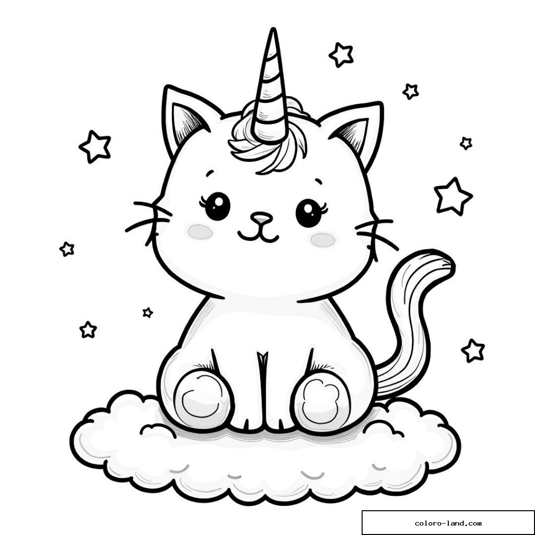 Dessin d'un chat licorne avec corne