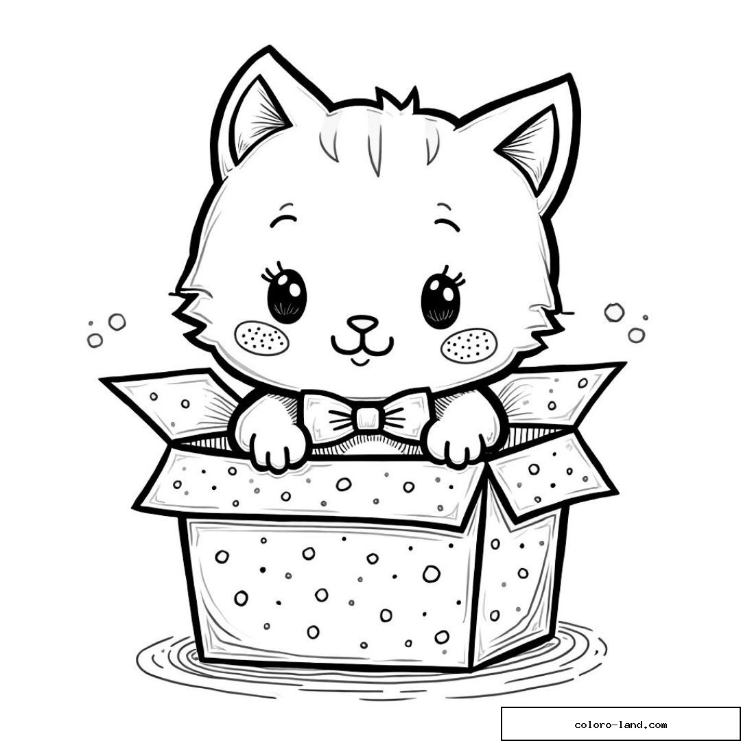 Chaton adorable dans une boîte cadeau à colorier