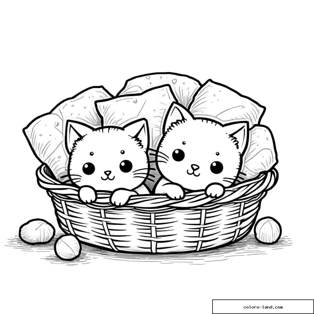 Chatons dans un panier avec coussins
