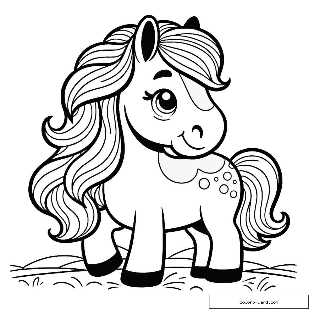 Coloriage d'un cheval avec une crinière ondulée