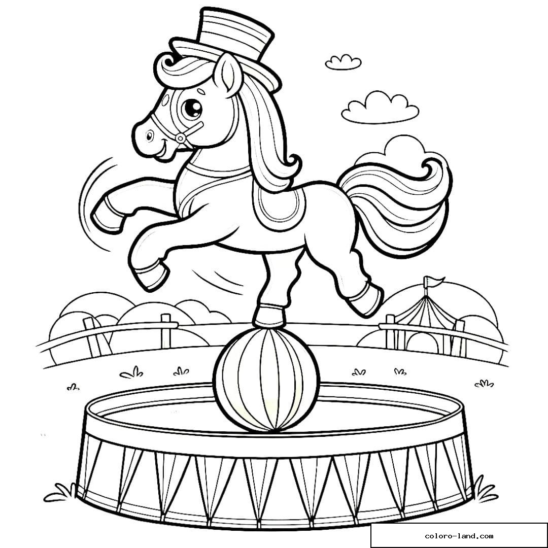 Coloriage d'un cheval de cirque faisant des tours