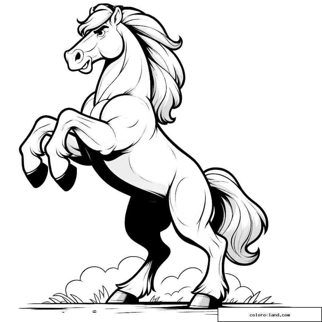 Coloriage d'un cheval dressé sur ses pattes arrière