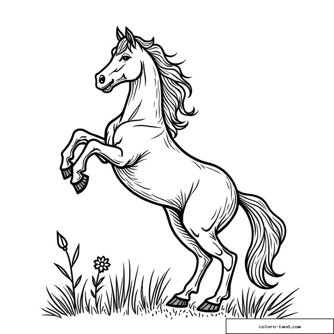 Dessin de cheval cabré dans un pré