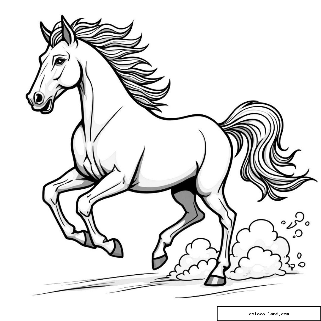 Dessin de cheval en galop avec crinière au vent