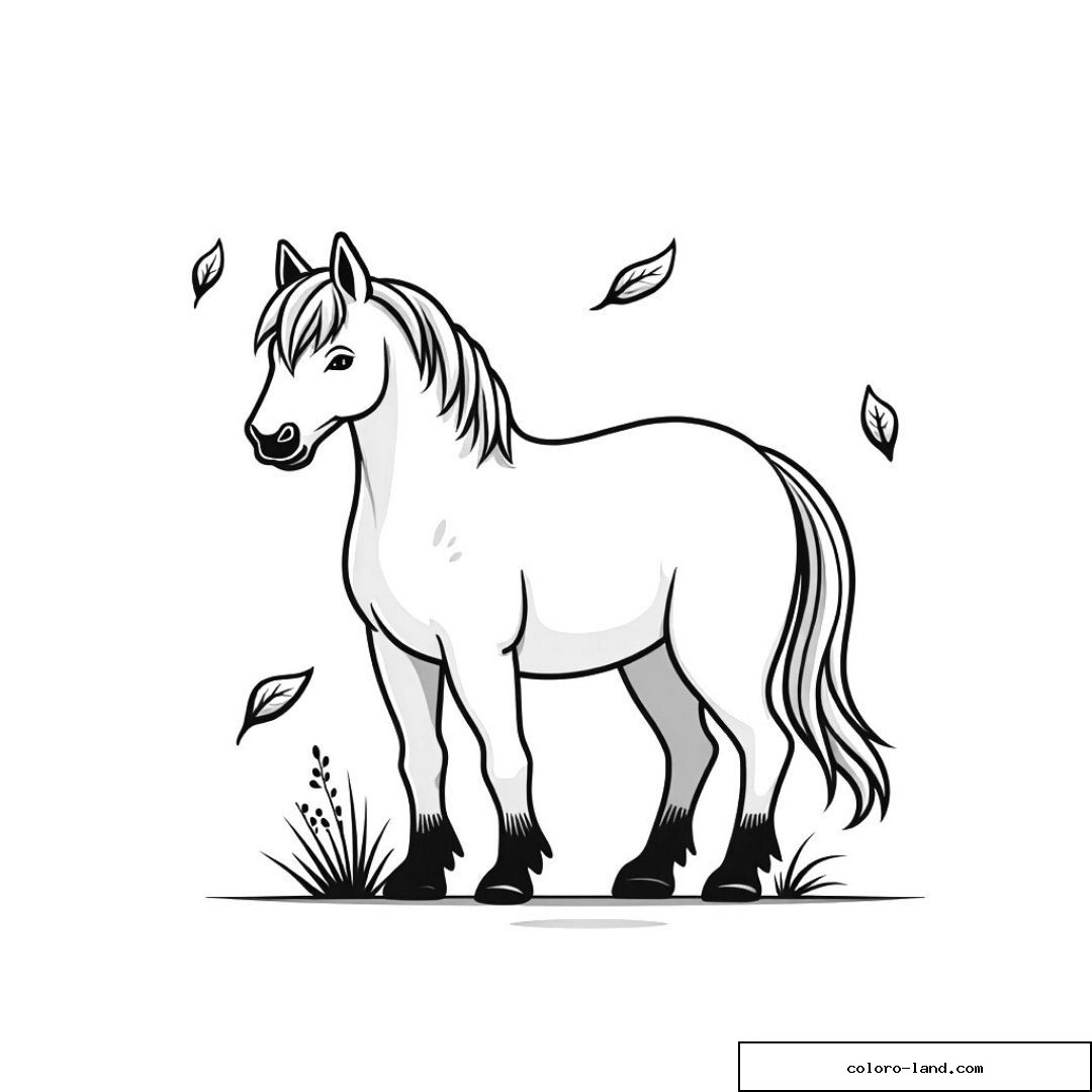 Dessin de cheval avec feuilles tombantes