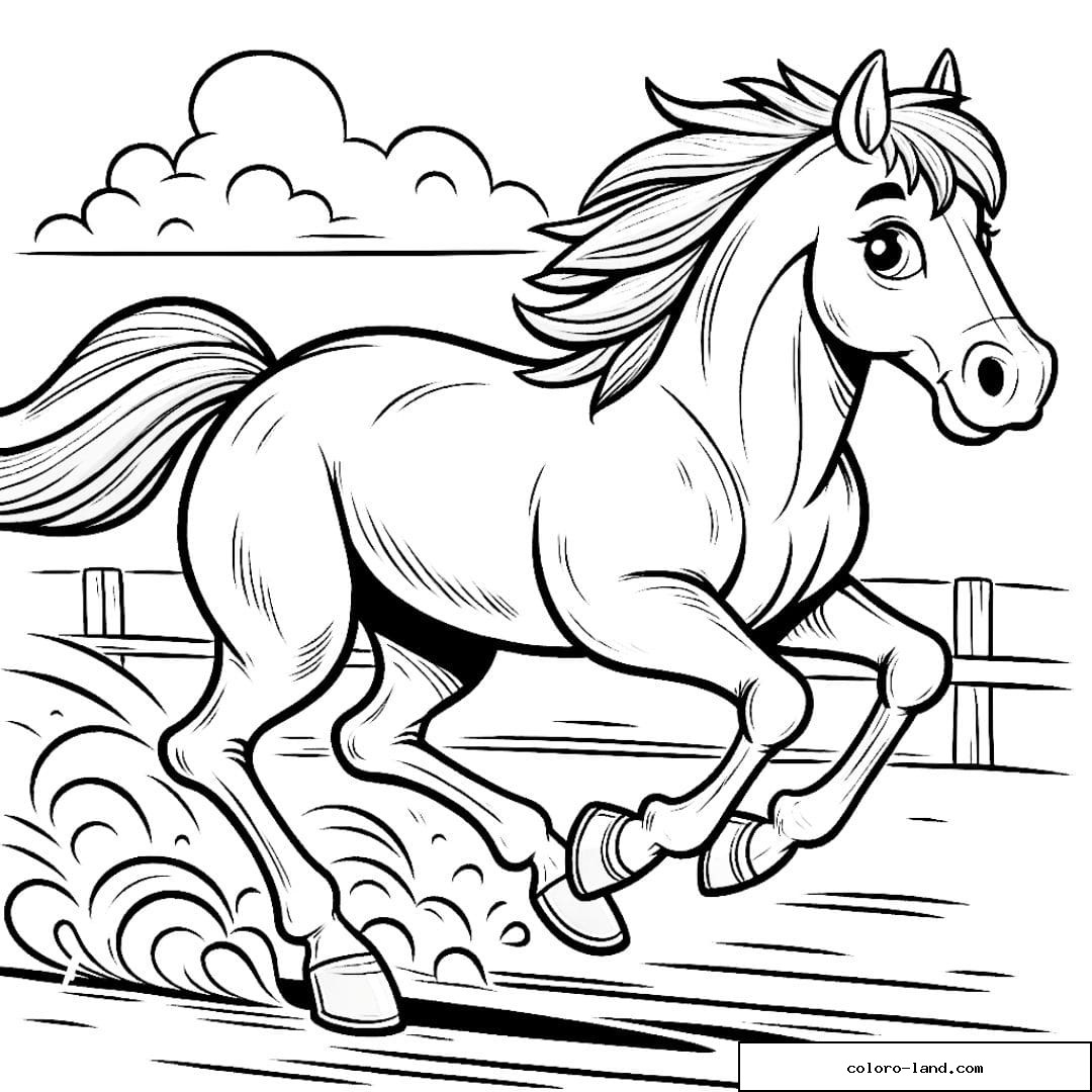 Coloriage d'un cheval participant à une course