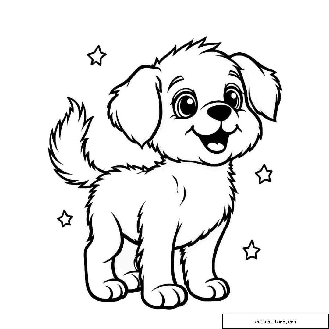 Illustration mignonne de chiot et étoiles à imprimer