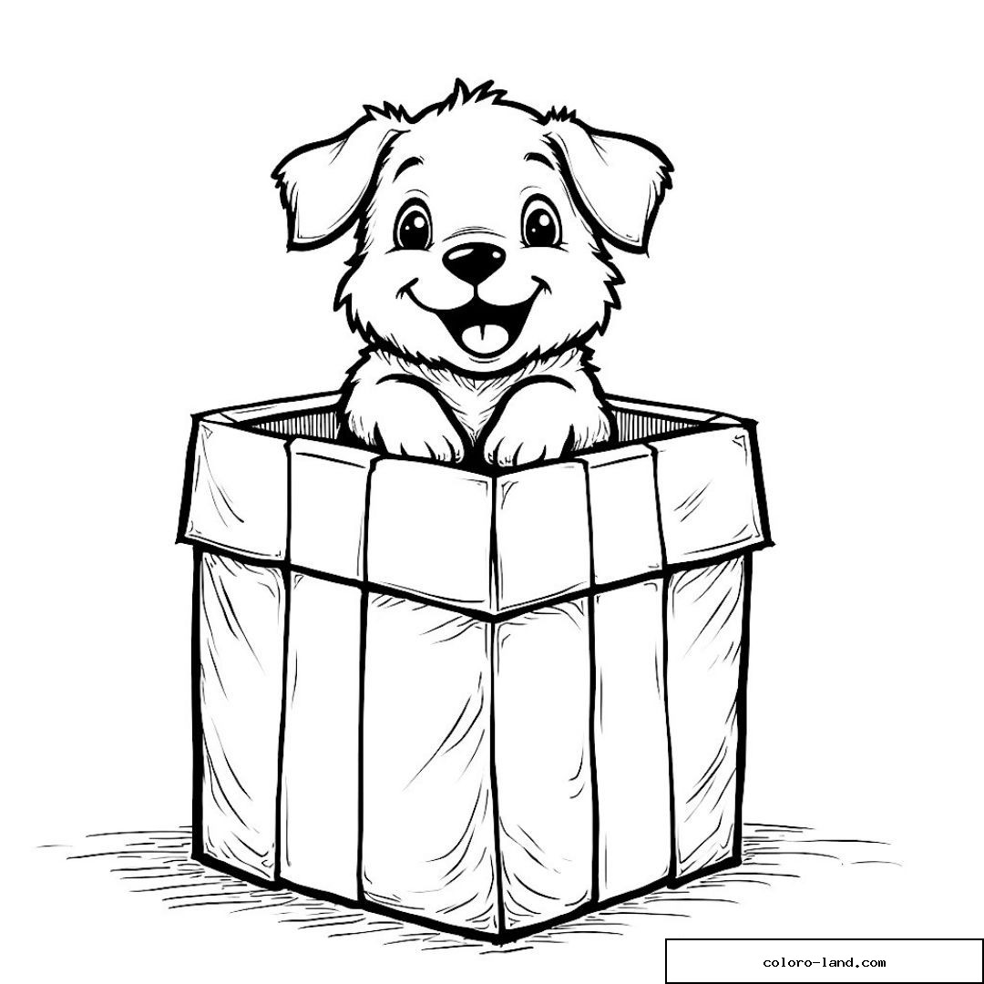 Chiot mignon dans une boîte cadeau