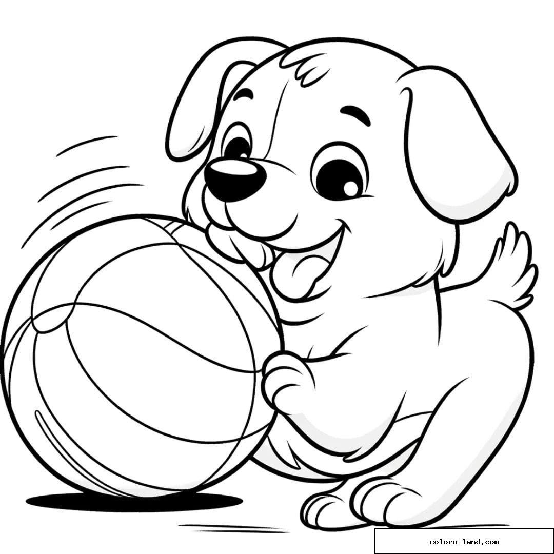 Coloriage d'un Chien jouant joyeusement avec une balle