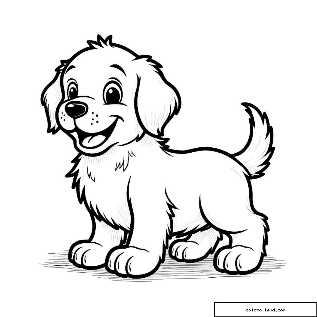 Dessin de chiot souriant à colorier pour enfants