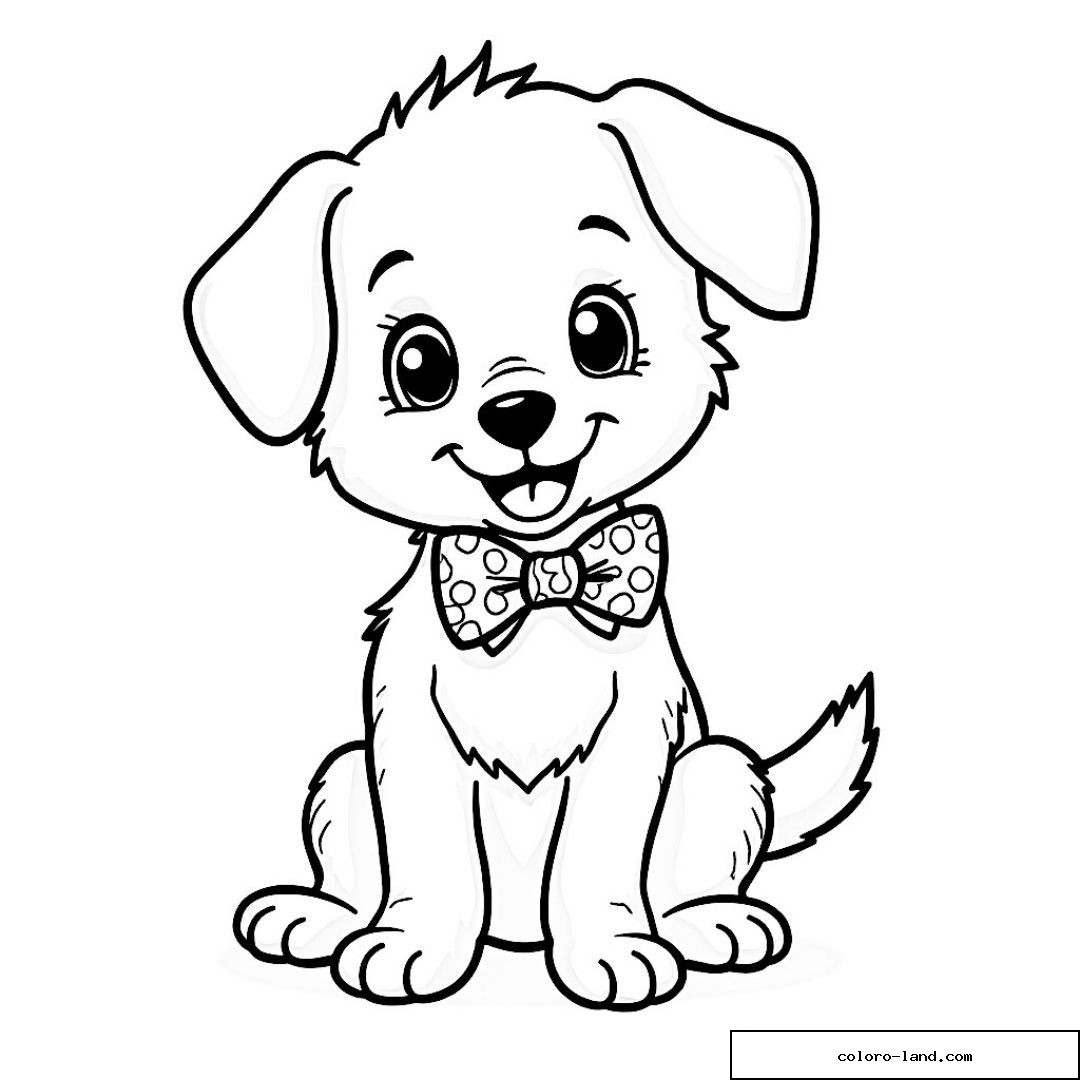 Dessin d'un chien heureux avec nœud papillon ludique