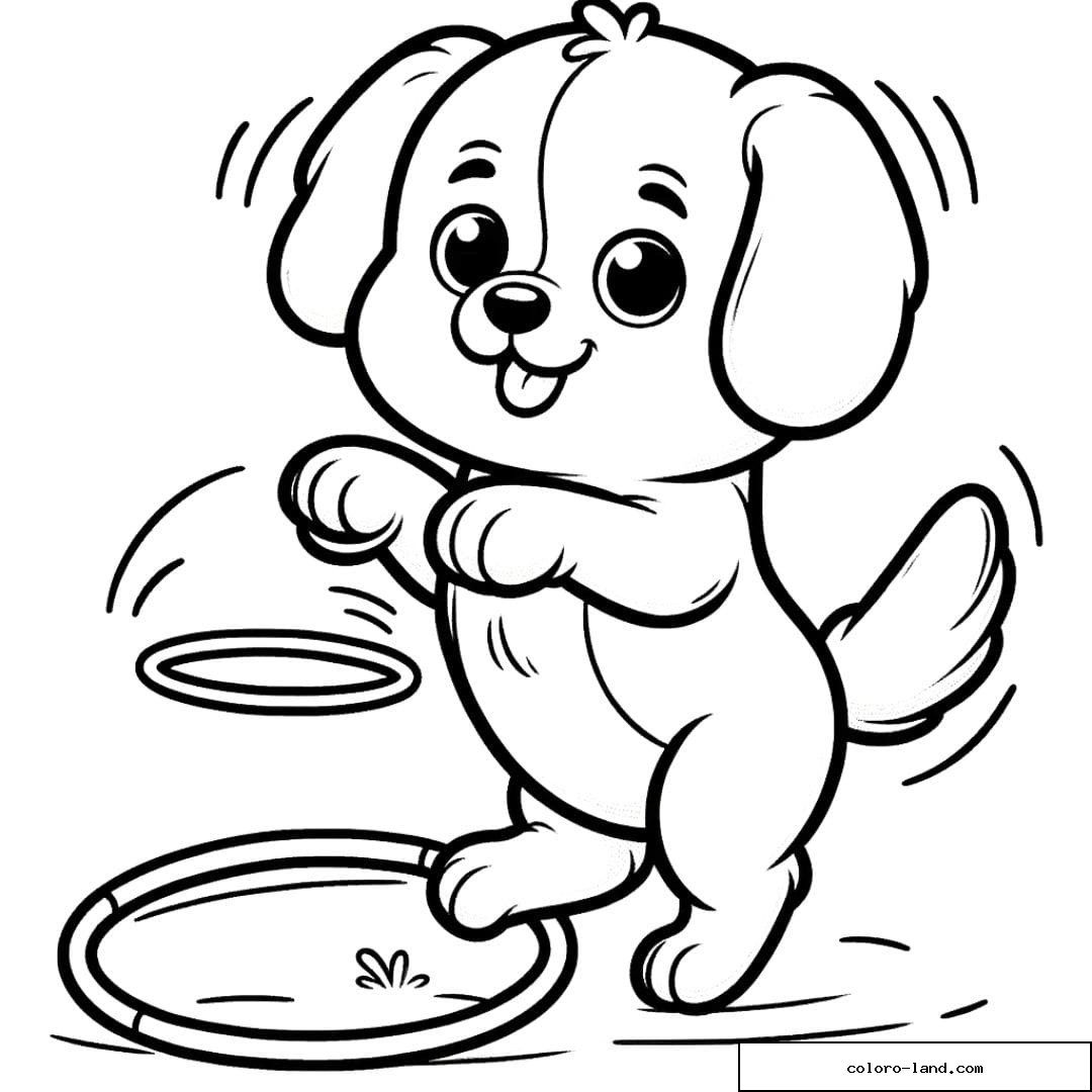 Coloriage d'un Chien mignon faisant un tour
