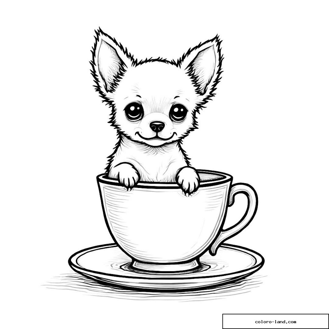 Coloriage chihuahua dans une tasse