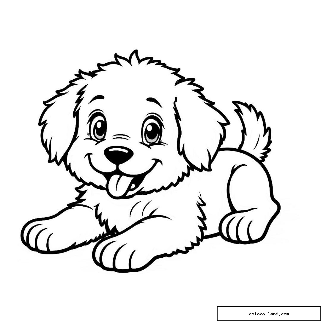 Dessin à colorier d'un chiot mignon allongé