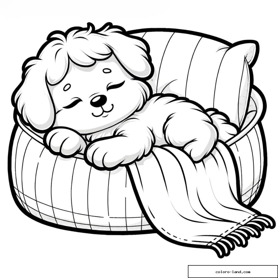 Coloriage d'un Chiot mignon faisant une sieste