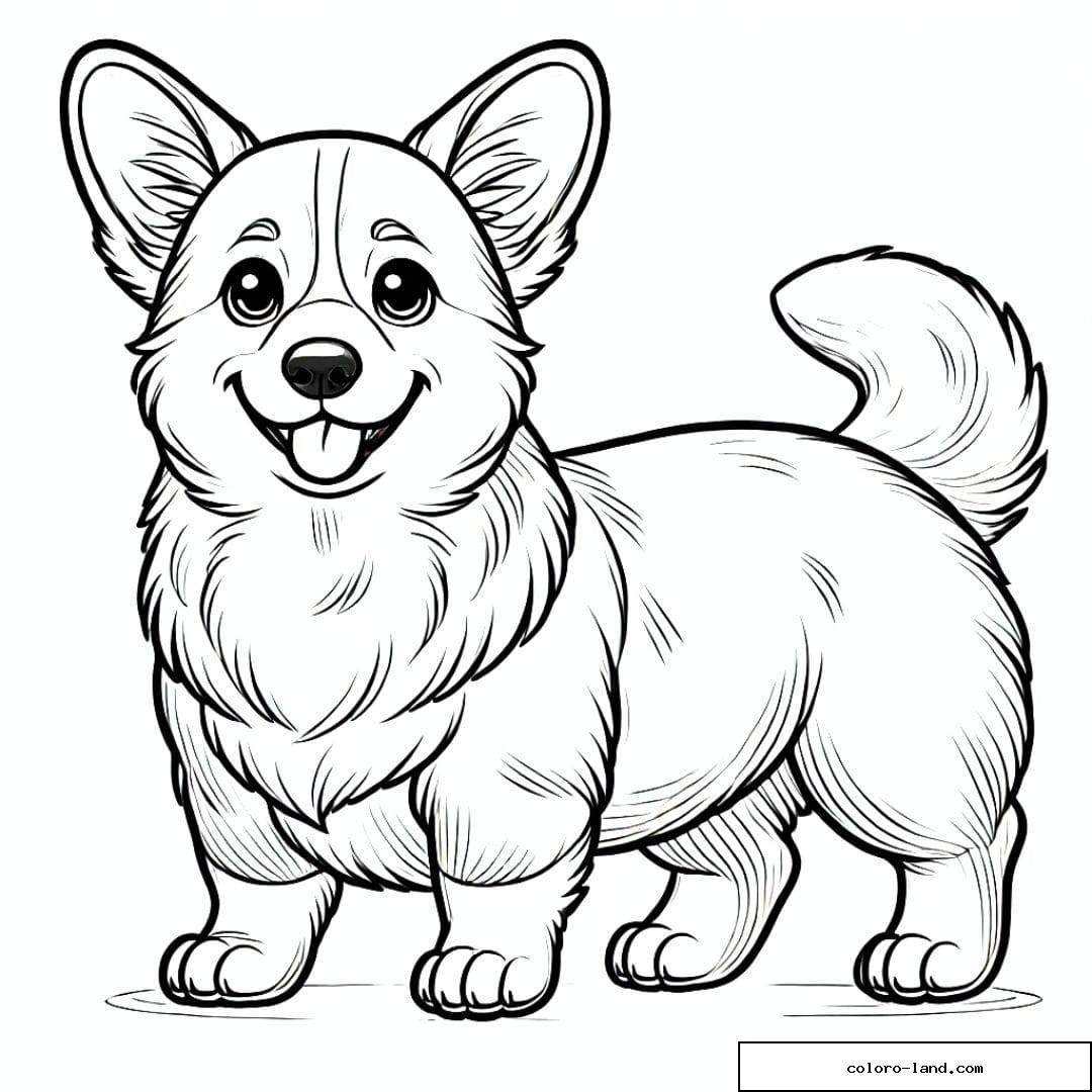 Dessin à colorier de Corgi, coloriage à imprimer pour enfants