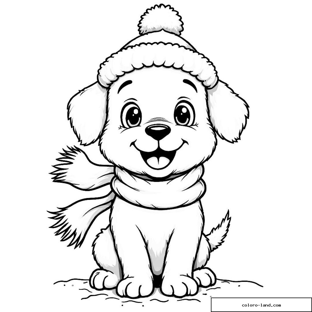 Chiot en bonnet et écharpe