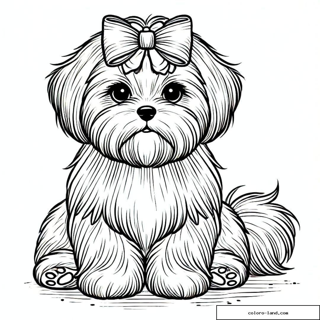 Coloriage de Shih Tzu à imprimer, dessin à colorier pour enfants