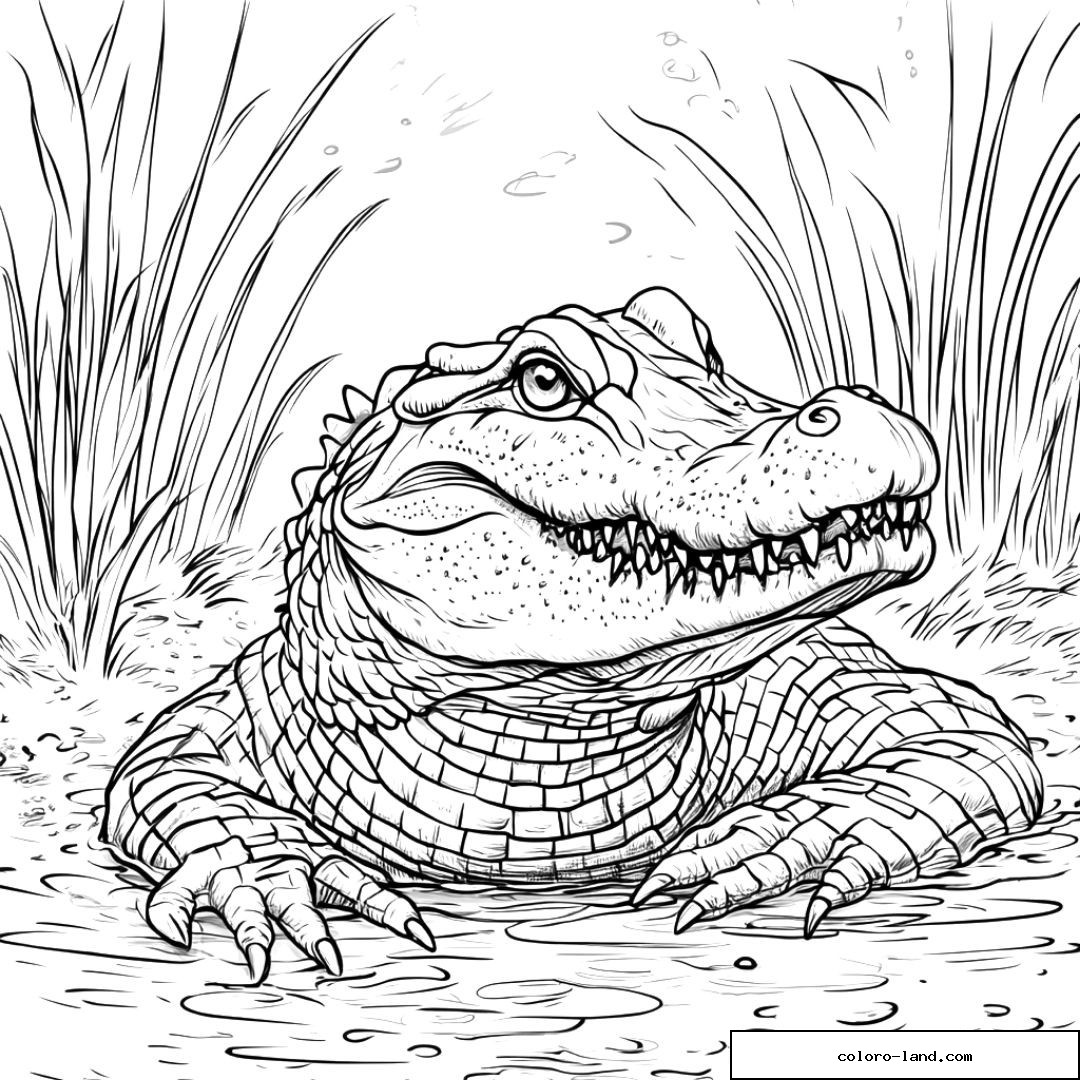 Tête d'alligator réaliste au ras de l'eau parmi les herbes