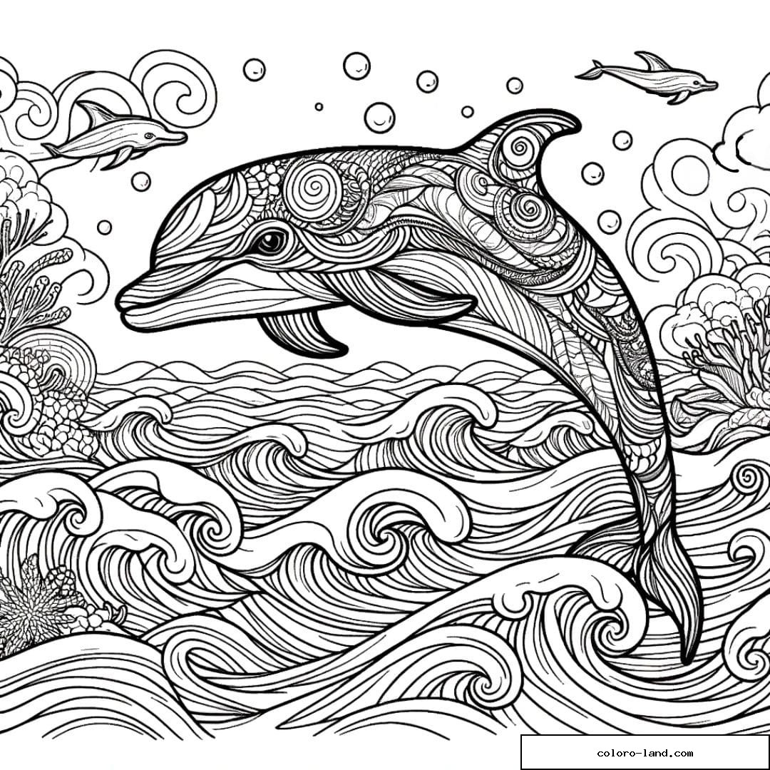 Dessin à colorier d'un dauphin dans l'océan