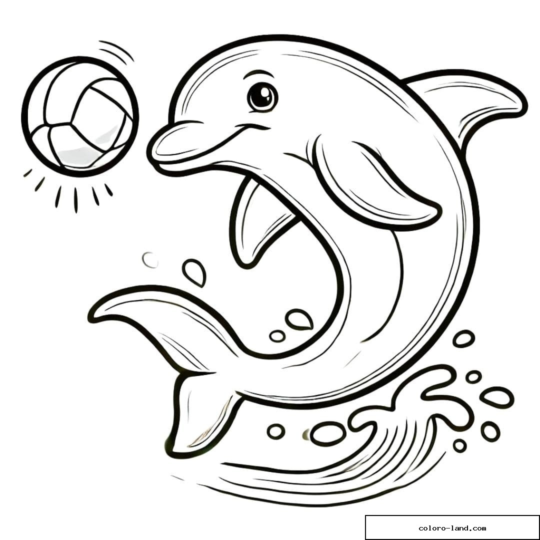 Coloriage dauphin jouant avec un ballon, dessin à imprimer.