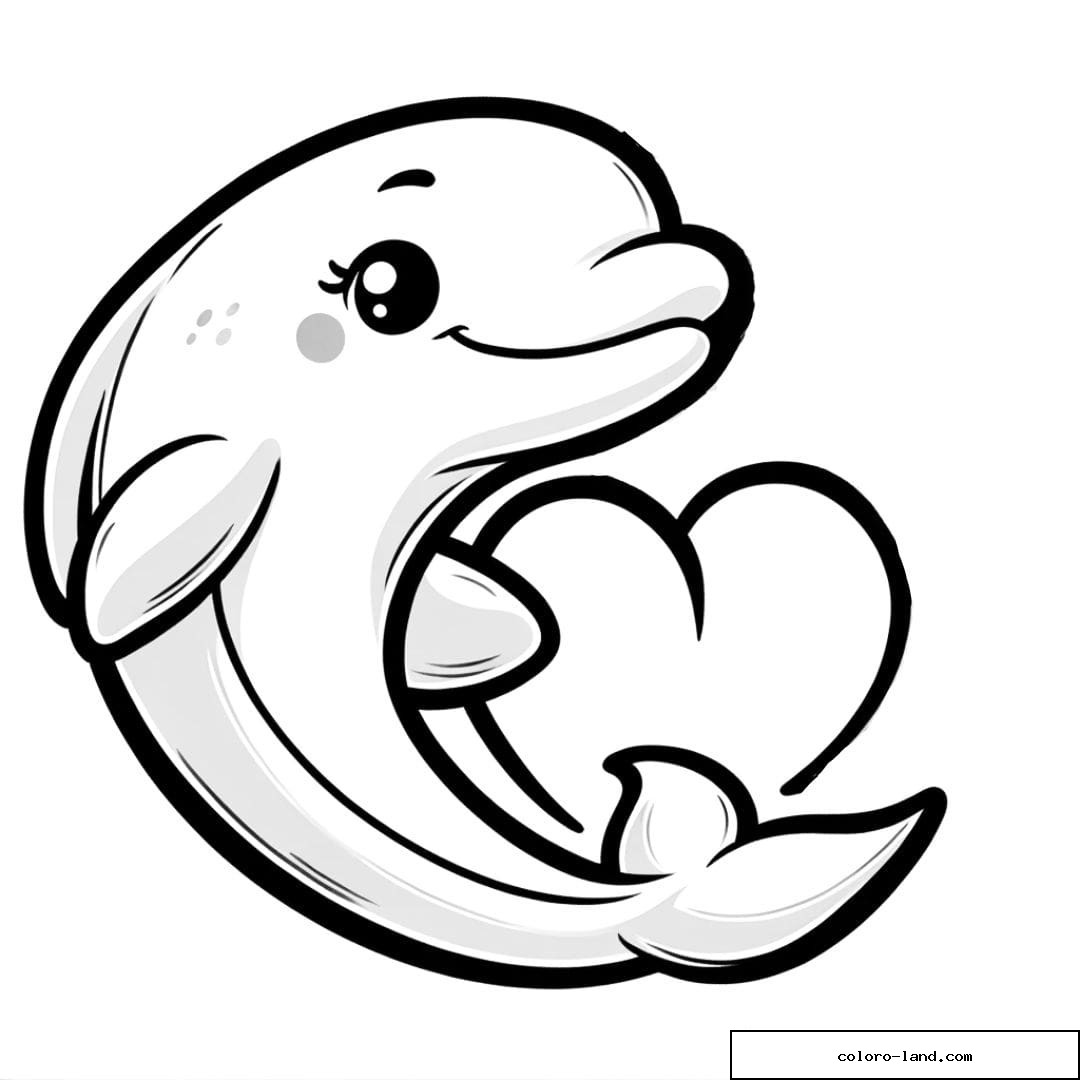 Coloriage d'un dauphin formant un cœur avec son corps