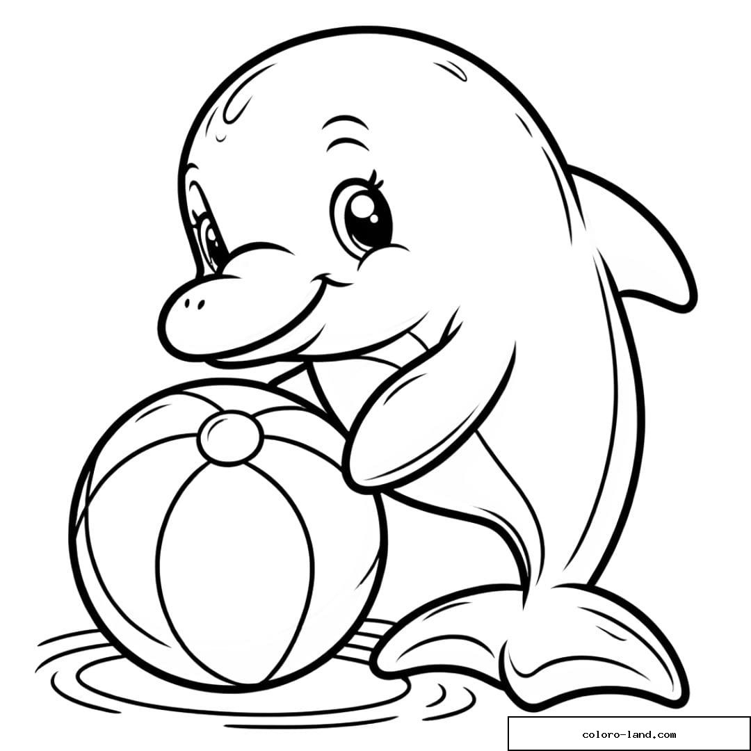 Coloriage d'un dauphin jouant avec une balle