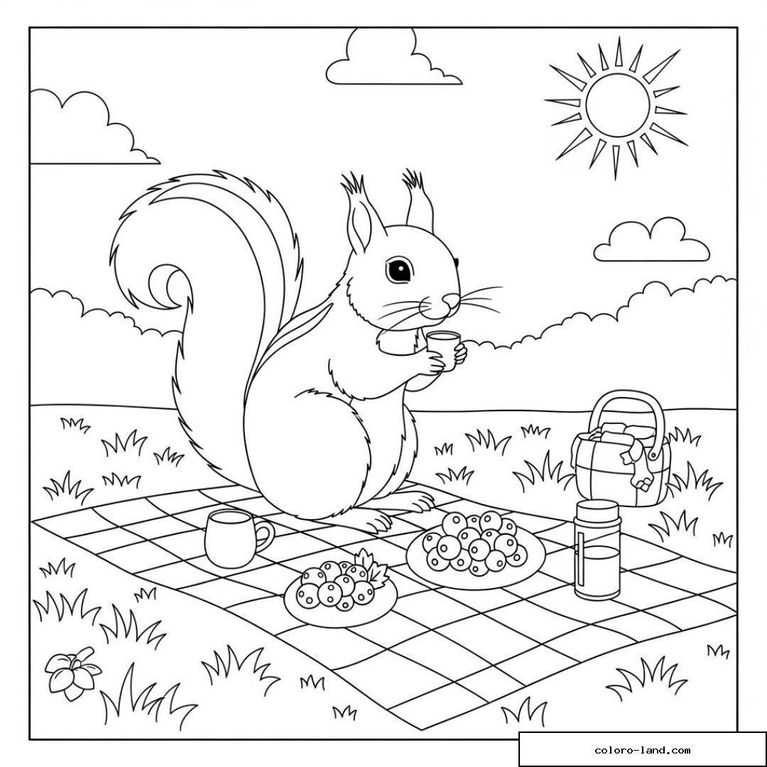 dessin écureuil pique-nique soleil nature