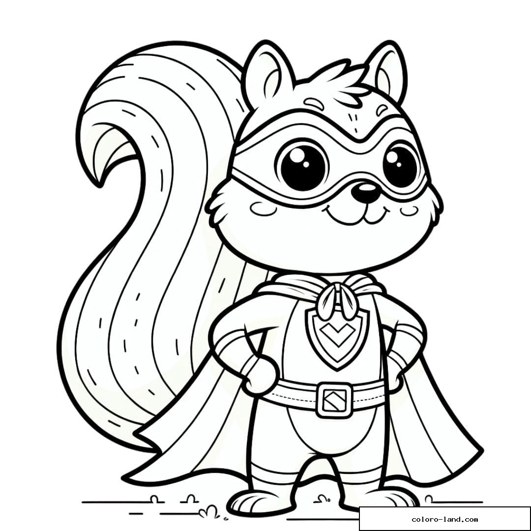 Coloriage d'un écureuil super-héros pour enfants