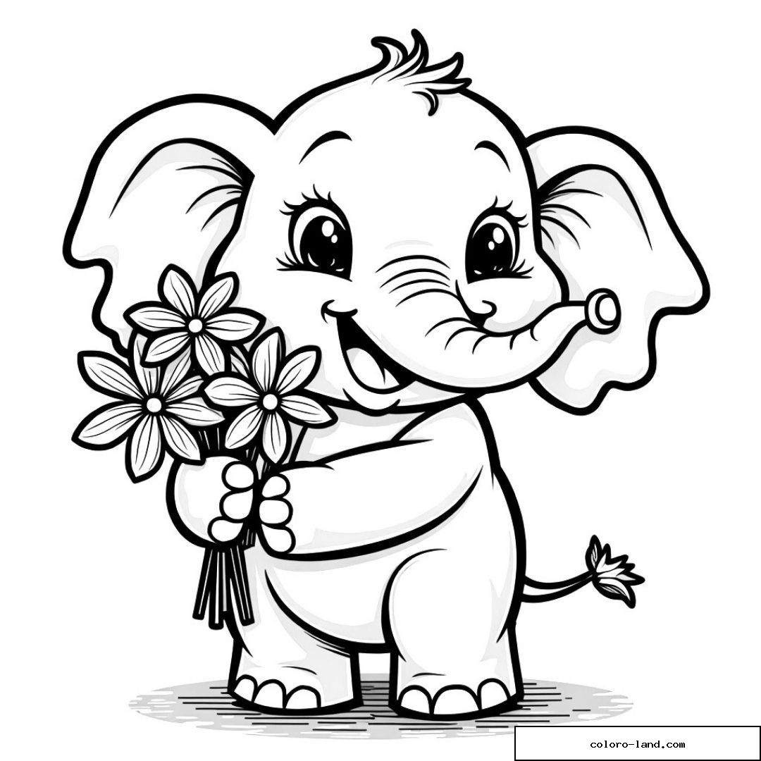 Élément mignon éléphant avec fleurs