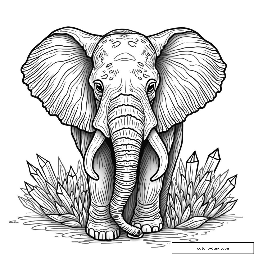 Image en noir et blanc d'un éléphant avec des plantes