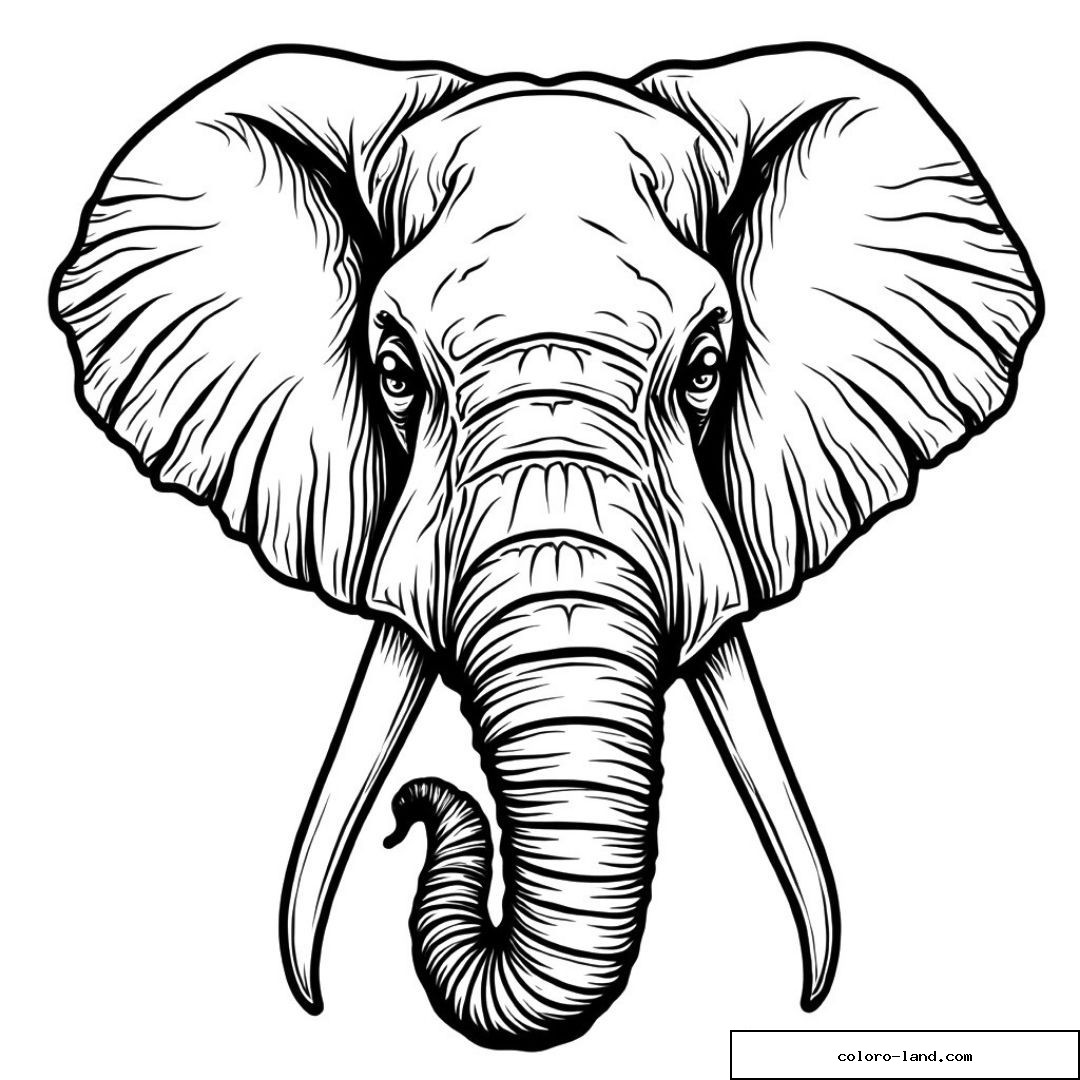 Dessin détaillé d'une tête d'éléphant pour coloriage