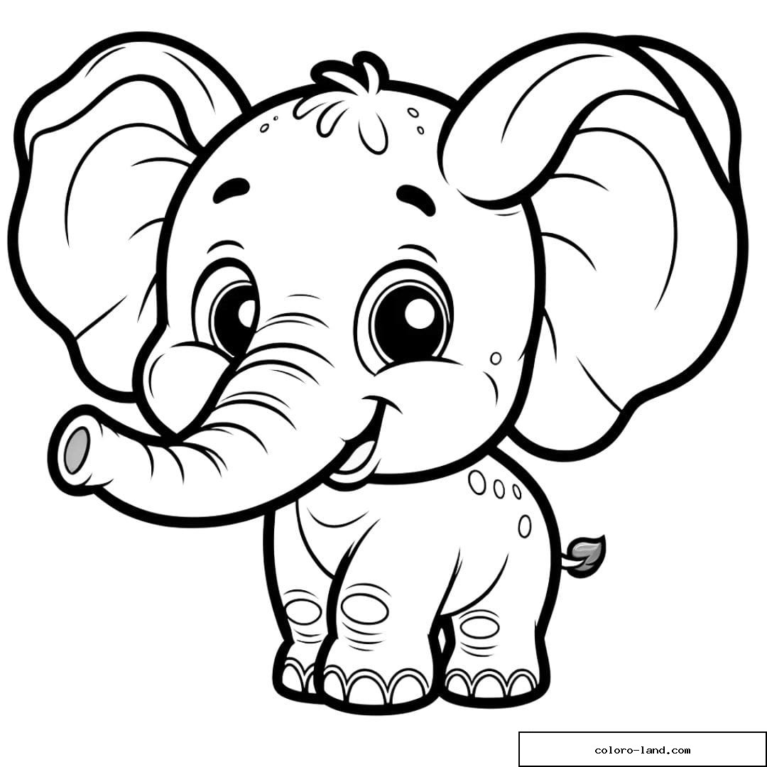 Coloriage d'un éléphant avec de grandes oreilles souriant