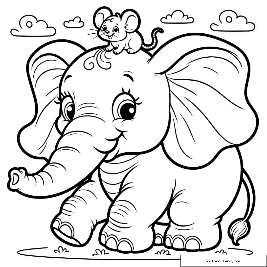 Coloriage d'un éléphant et d'une souris